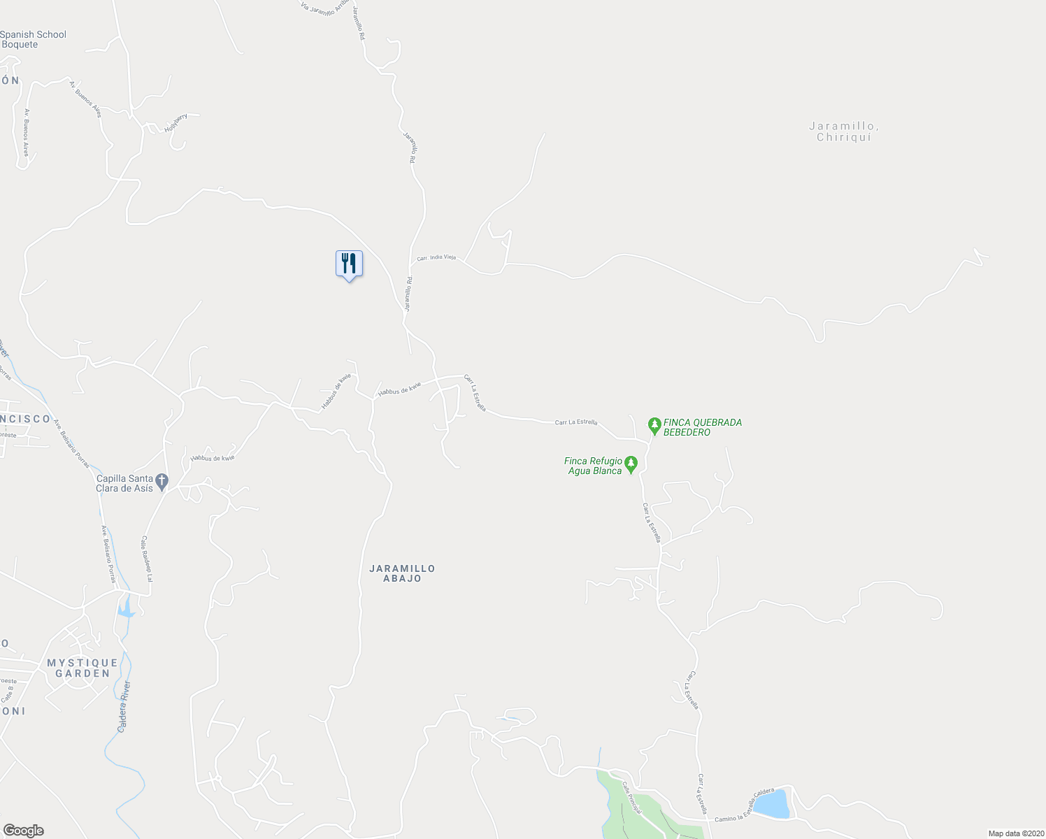 map of restaurants, bars, coffee shops, grocery stores, and more near Carretera La Estrella in Jaramillo