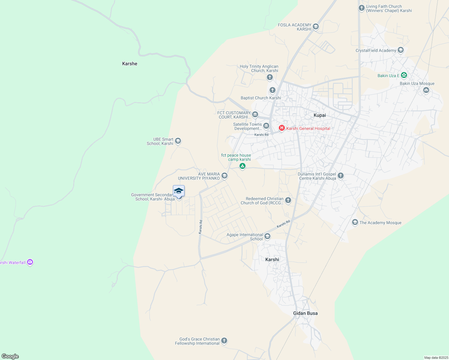 map of restaurants, bars, coffee shops, grocery stores, and more near Karshi Road in Abuja Municipal Area Council
