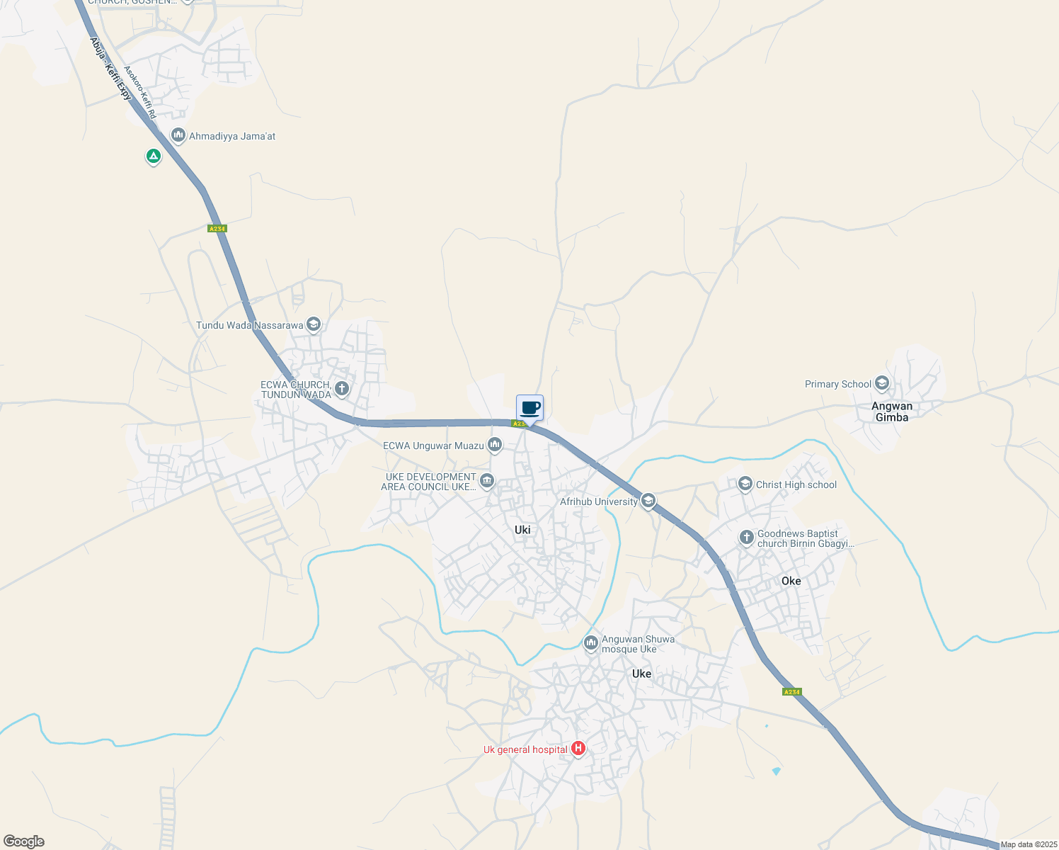 map of restaurants, bars, coffee shops, grocery stores, and more near Abuja-Keffi Road in Karu