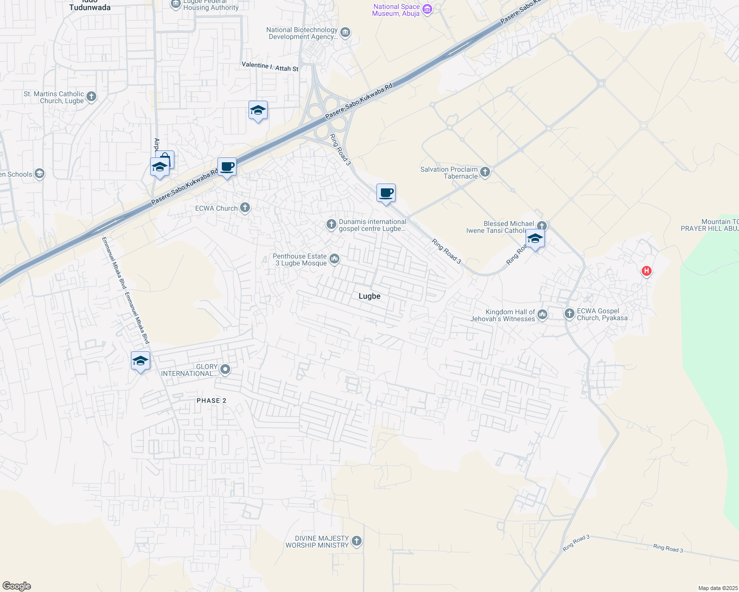 map of restaurants, bars, coffee shops, grocery stores, and more near in Lugbe