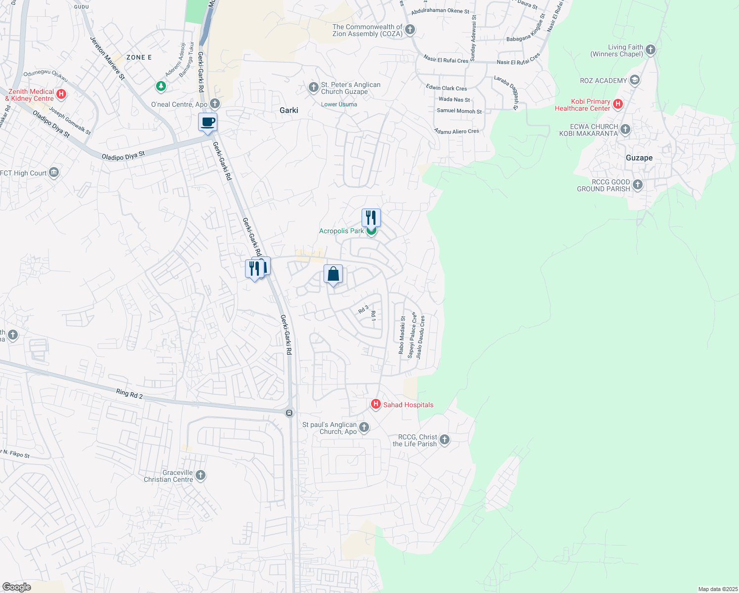 map of restaurants, bars, coffee shops, grocery stores, and more near in Abuja