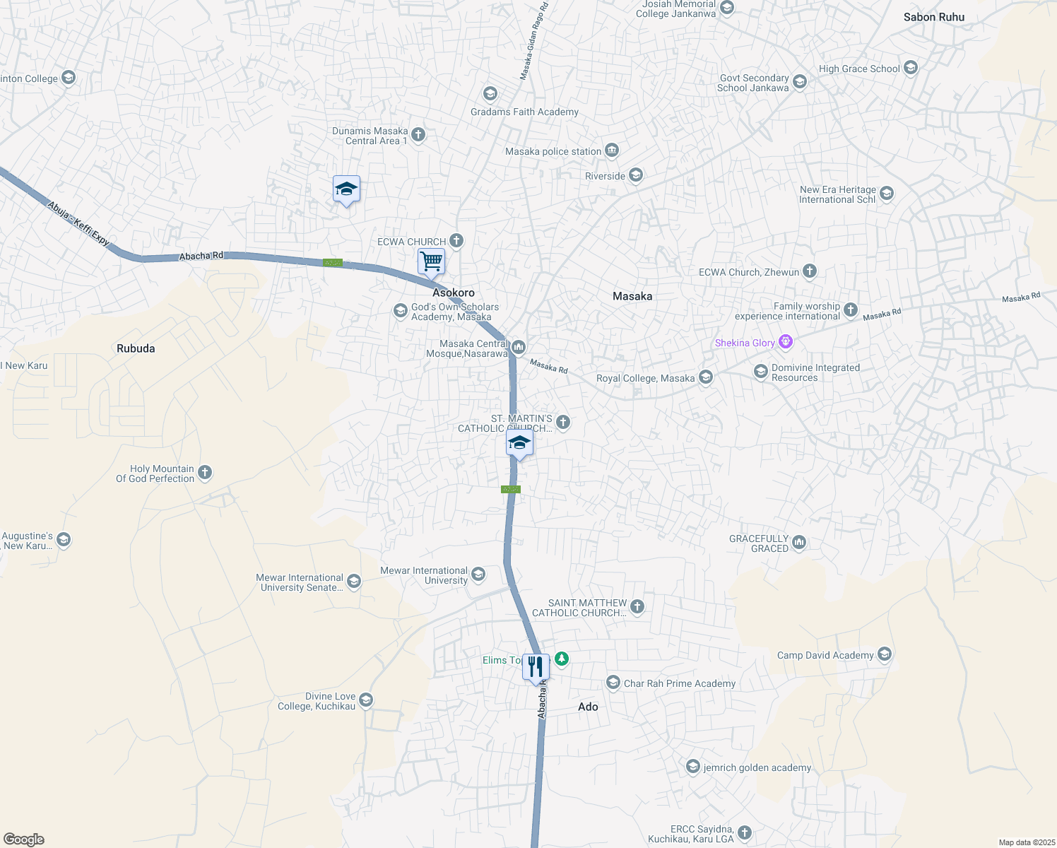 map of restaurants, bars, coffee shops, grocery stores, and more near in Asokoro