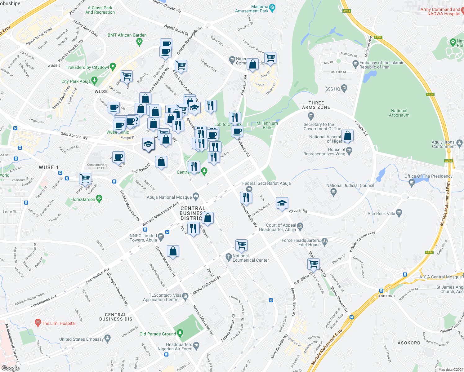 map of restaurants, bars, coffee shops, grocery stores, and more near 3rd Avenue in Abuja
