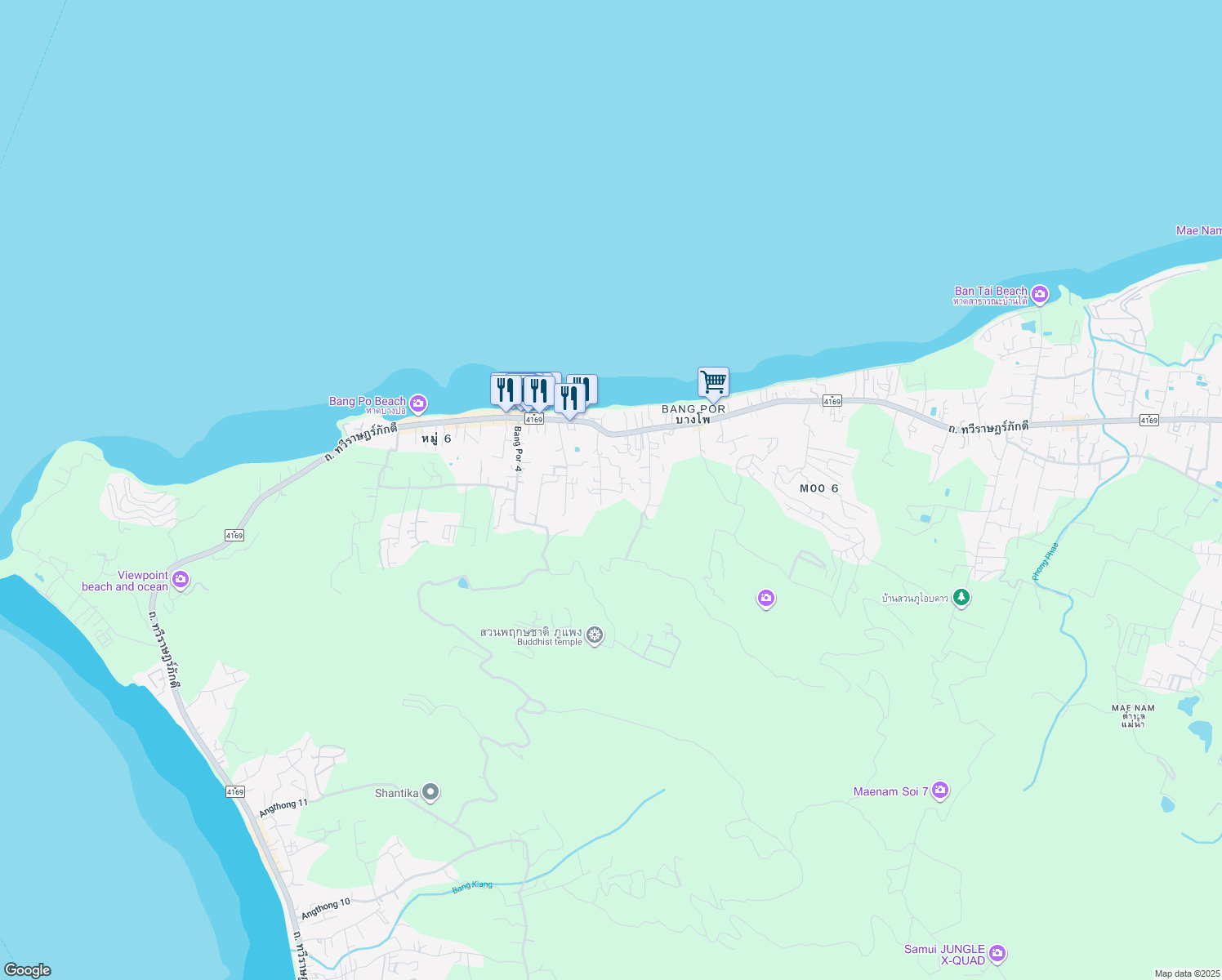 map of restaurants, bars, coffee shops, grocery stores, and more near ถนนบางปอซอย.3 in Amphoe Ko Samui