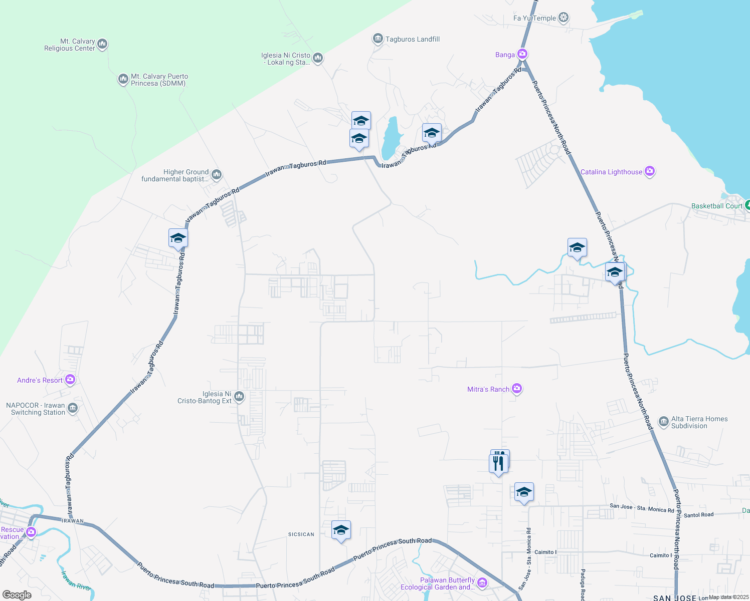 map of restaurants, bars, coffee shops, grocery stores, and more near in Puerto Princesa