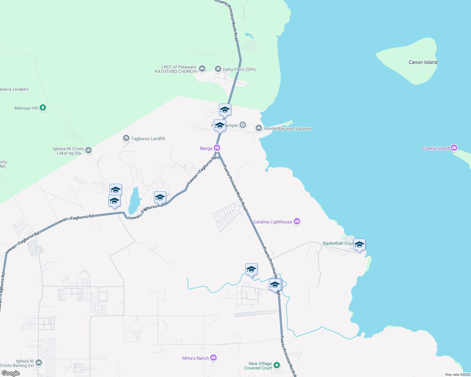 map of restaurants, bars, coffee shops, grocery stores, and more near Puerto Princesa North Road in Puerto Princesa