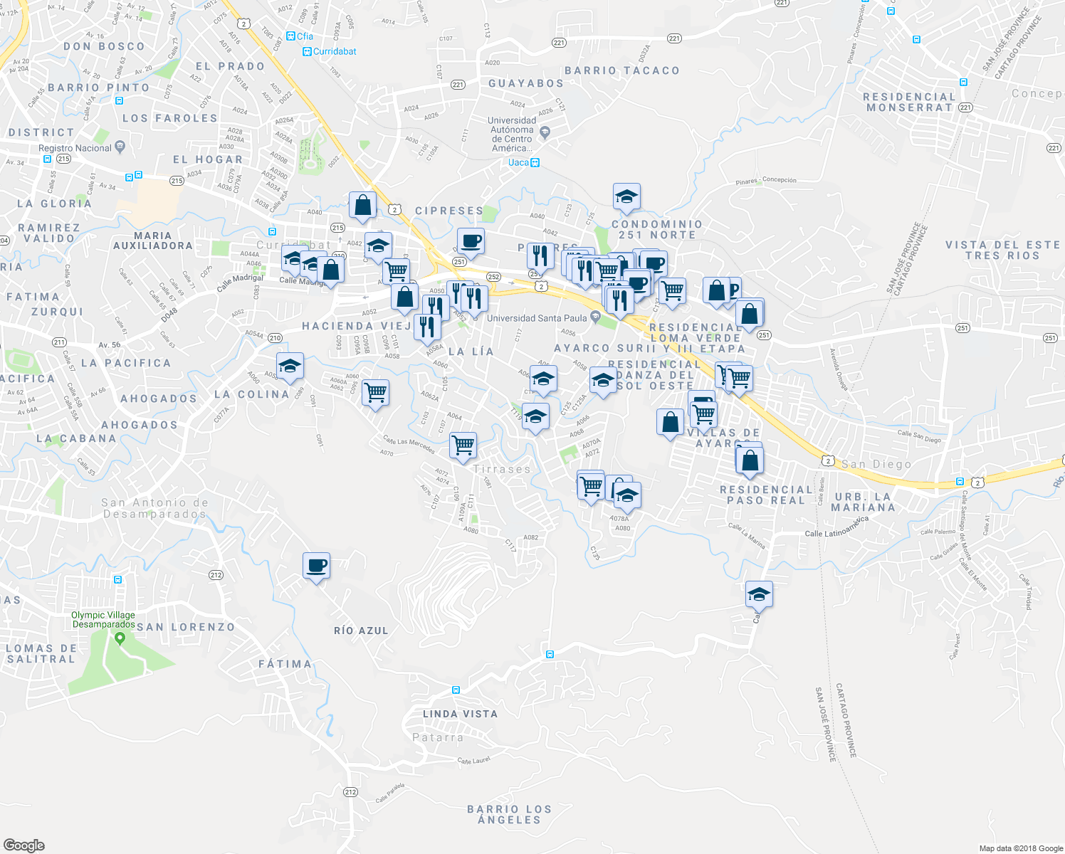 map of restaurants, bars, coffee shops, grocery stores, and more near D066 in Tirrases