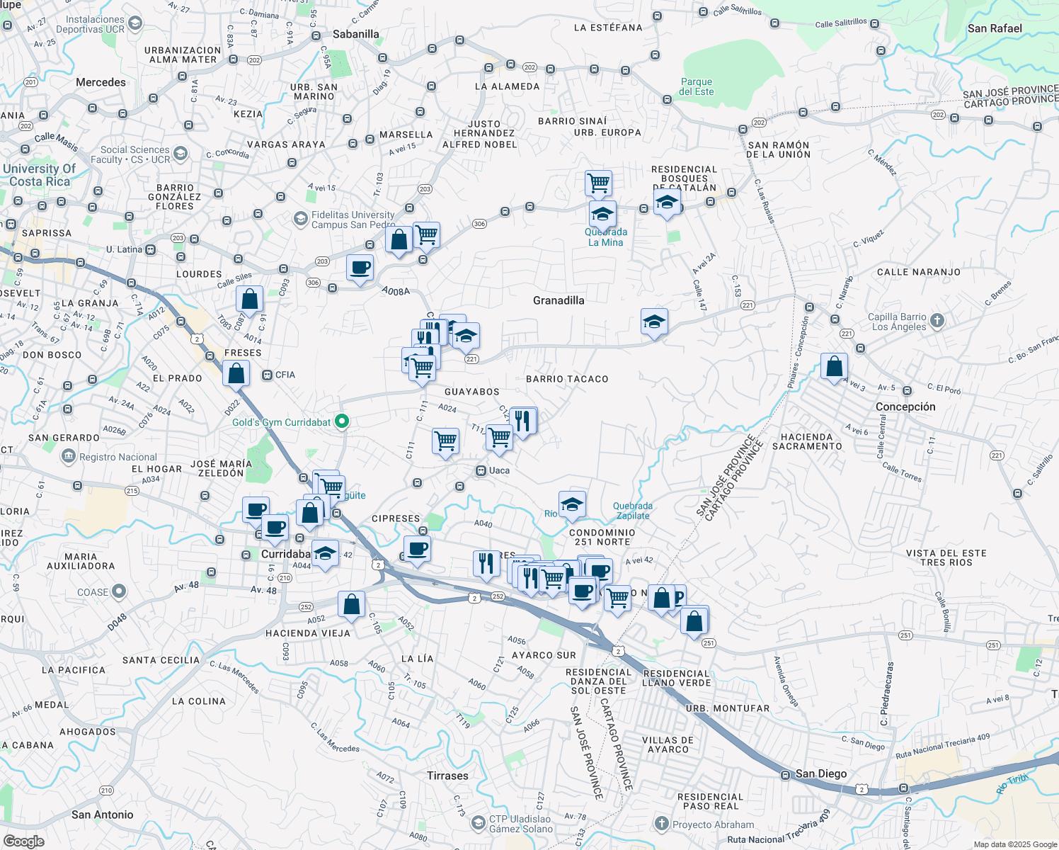 map of restaurants, bars, coffee shops, grocery stores, and more near D032A in Granadilla