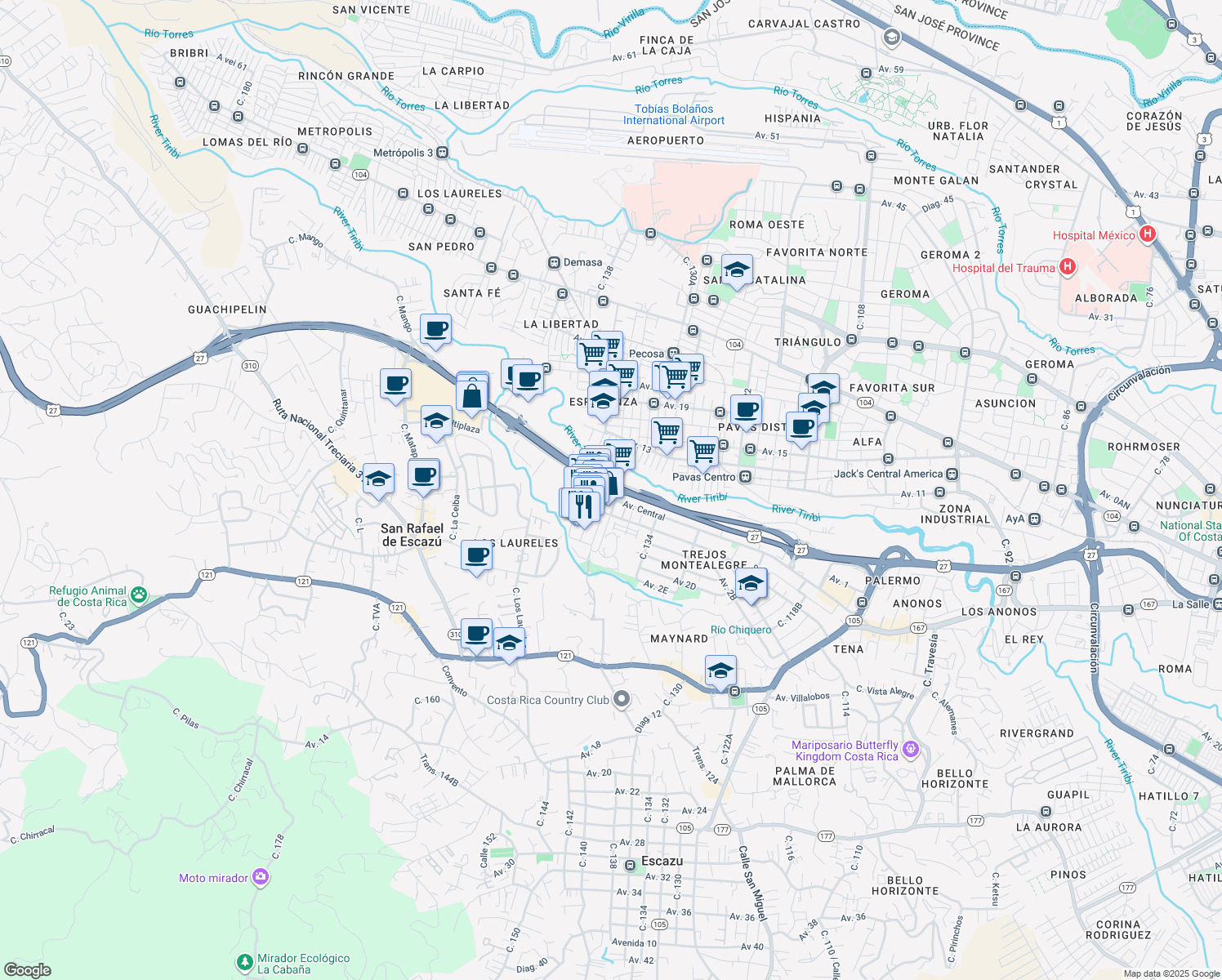 map of restaurants, bars, coffee shops, grocery stores, and more near Tunel Torre Lexus in San Rafael