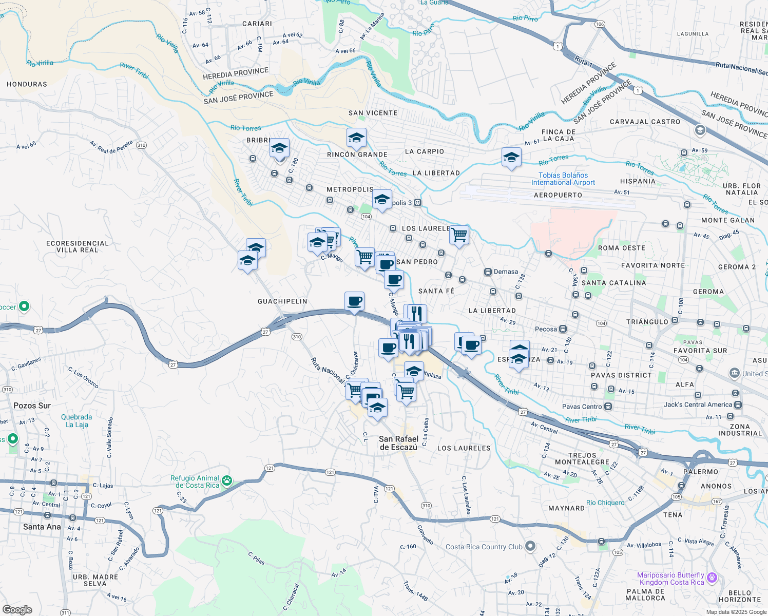 map of restaurants, bars, coffee shops, grocery stores, and more near in San Rafael