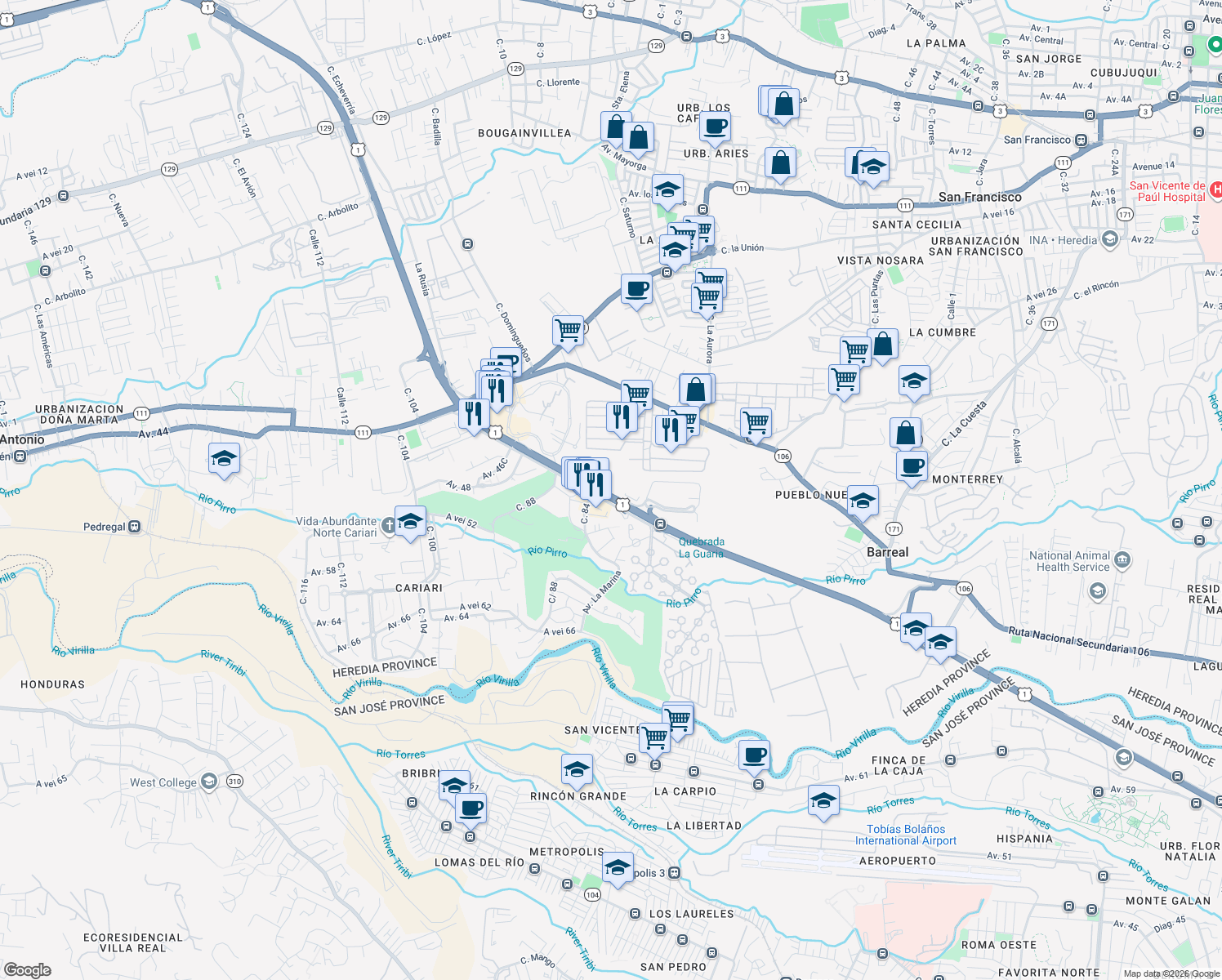 map of restaurants, bars, coffee shops, grocery stores, and more near in 