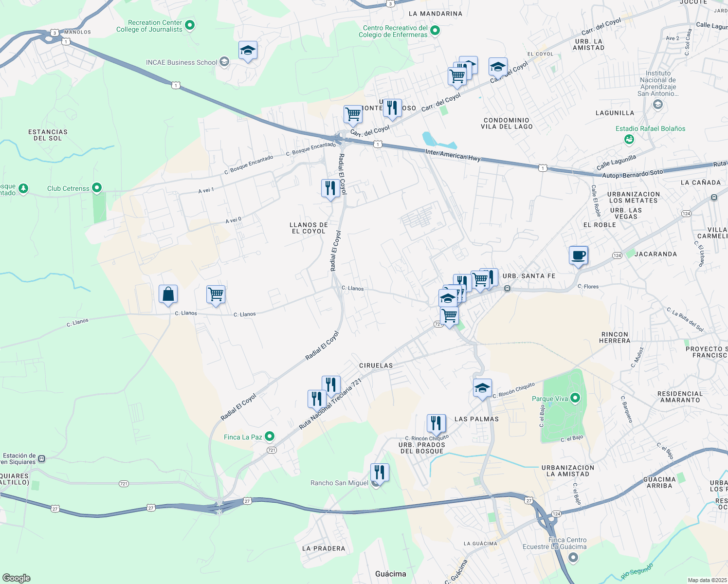 map of restaurants, bars, coffee shops, grocery stores, and more near Coyol-Siquiares in San Antonio