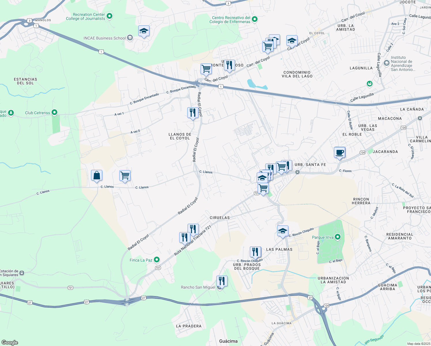 map of restaurants, bars, coffee shops, grocery stores, and more near Coyol-Siquiares in San Antonio