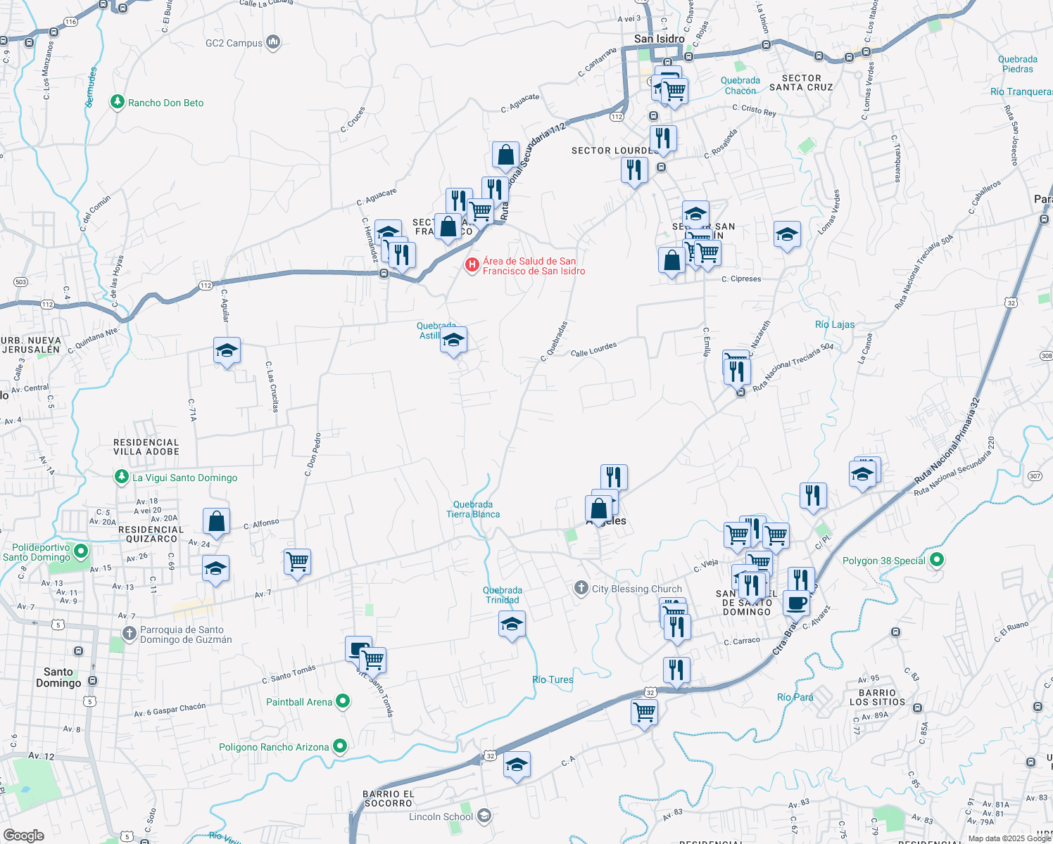 map of restaurants, bars, coffee shops, grocery stores, and more near in Santo Domingo