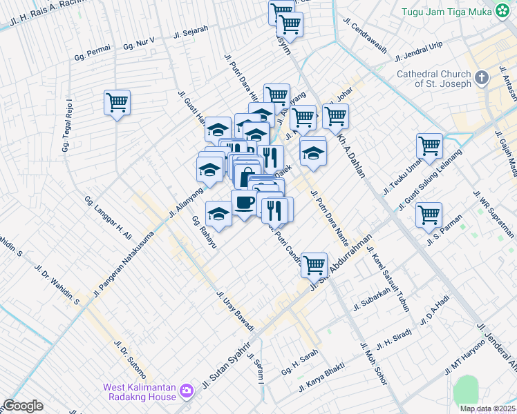 map of restaurants, bars, coffee shops, grocery stores, and more near in Pontianak