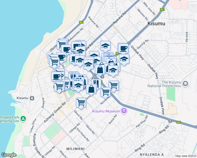 map of restaurants, bars, coffee shops, grocery stores, and more near Kisumu - Busia Road in Kisumu