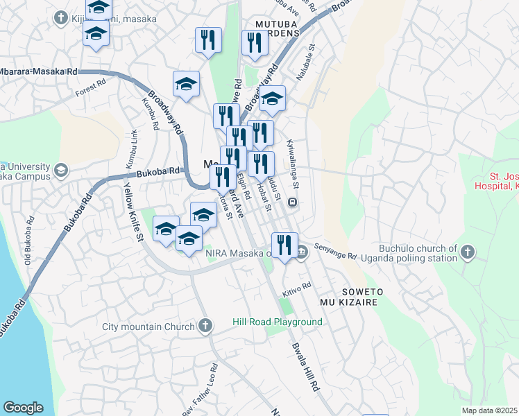 map of restaurants, bars, coffee shops, grocery stores, and more near Sese Road in Masaka