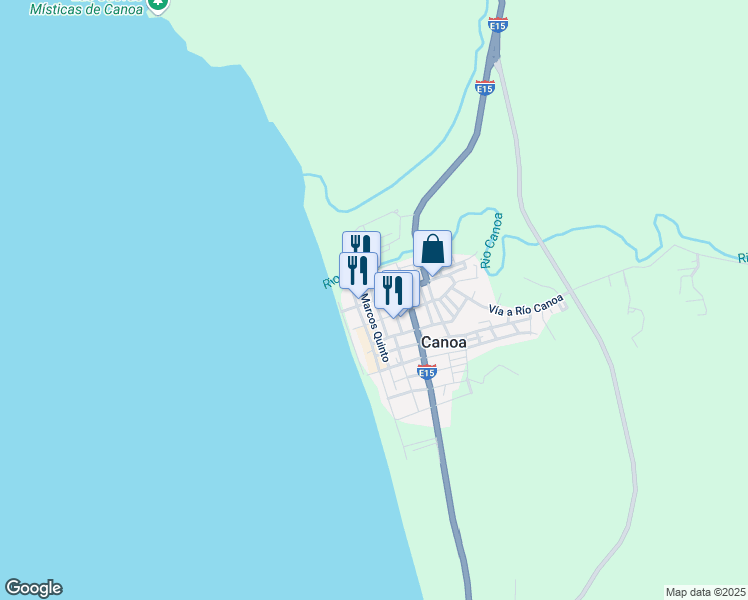 map of restaurants, bars, coffee shops, grocery stores, and more near Calle Javier Santos in Canoa