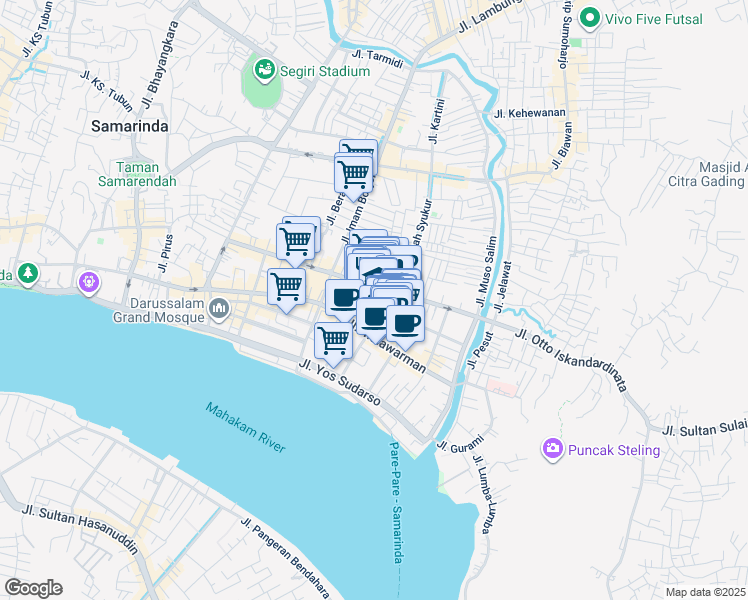 map of restaurants, bars, coffee shops, grocery stores, and more near Jalan Imam Bonjol in Kota Samarinda