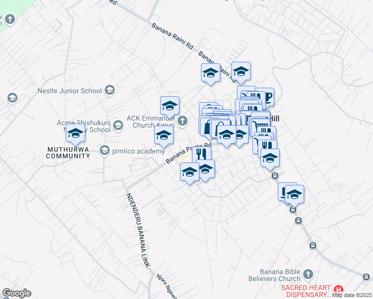 map of restaurants, bars, coffee shops, grocery stores, and more near Banana Post Office Road in Banana Hills