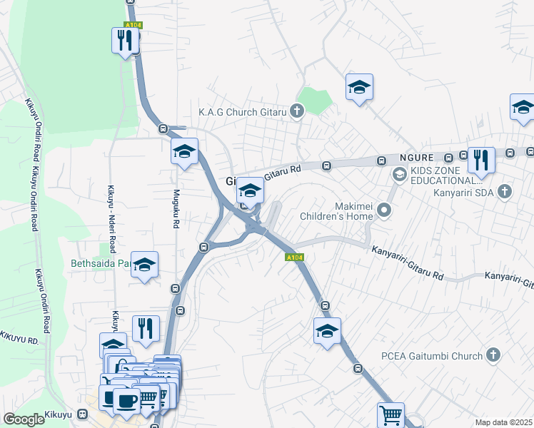 map of restaurants, bars, coffee shops, grocery stores, and more near in Gitaru