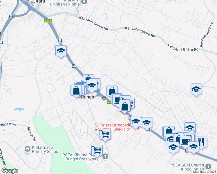 map of restaurants, bars, coffee shops, grocery stores, and more near in Rungiri