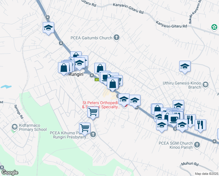 map of restaurants, bars, coffee shops, grocery stores, and more near in Rungiri