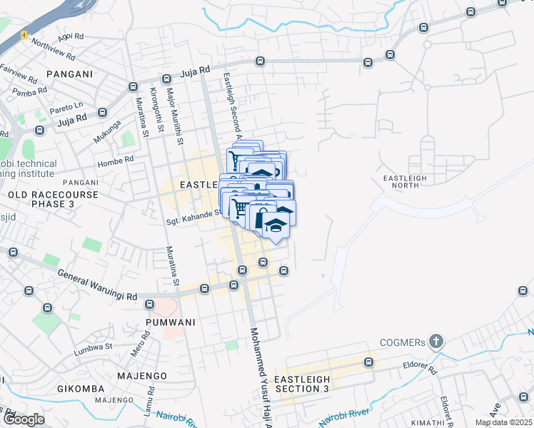 map of restaurants, bars, coffee shops, grocery stores, and more near Eighth Street in Nairobi