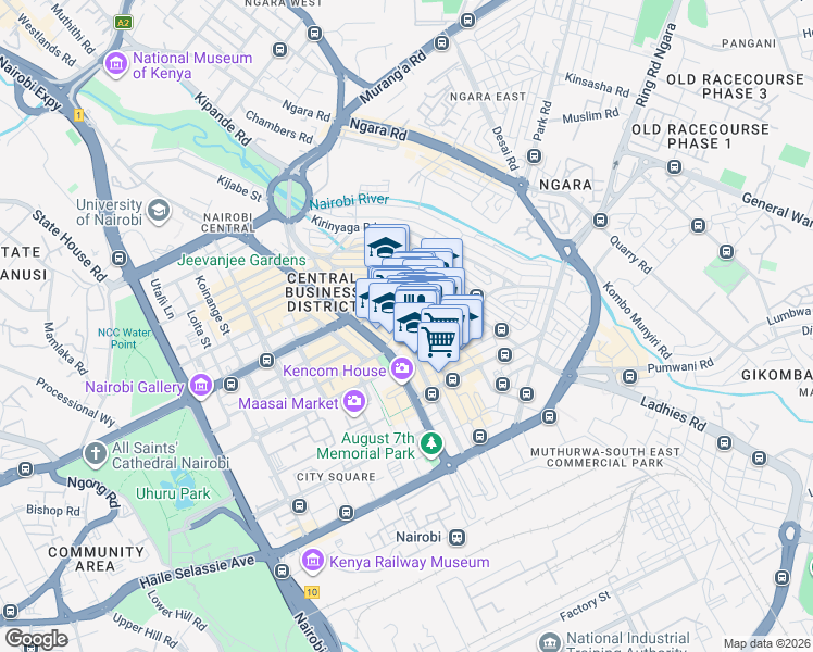 map of restaurants, bars, coffee shops, grocery stores, and more near Timboroa Lane in Nairobi