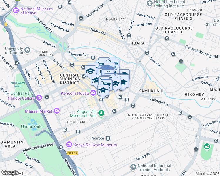 map of restaurants, bars, coffee shops, grocery stores, and more near Sheikh Karume Road in Nairobi
