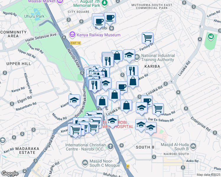 map of restaurants, bars, coffee shops, grocery stores, and more near 400 Hola Road in Nairobi