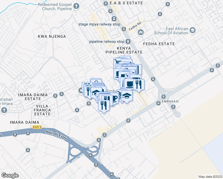 map of restaurants, bars, coffee shops, grocery stores, and more near Catherine Ndereba Road in Nairobi