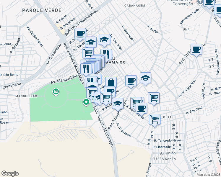 map of restaurants, bars, coffee shops, grocery stores, and more near 103 Rua da Paz in Belém
