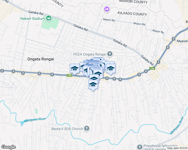 map of restaurants, bars, coffee shops, grocery stores, and more near Magadi Road in Ongata Rongai