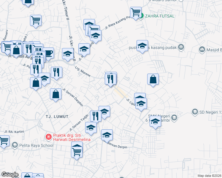 map of restaurants, bars, coffee shops, grocery stores, and more near in Jambi City