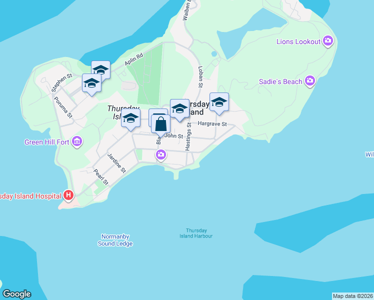 map of restaurants, bars, coffee shops, grocery stores, and more near 3 Jetty St in Thursday Island