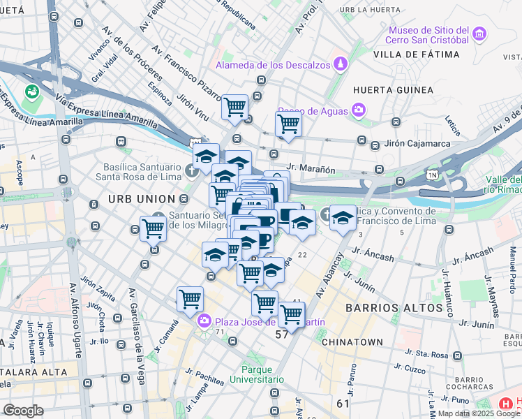 map of restaurants, bars, coffee shops, grocery stores, and more near Jirón Conde de Superunda 170 Conde De Superunda in Lima
