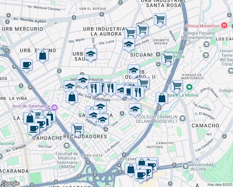 map of restaurants, bars, coffee shops, grocery stores, and more near 186 Apolo in Cercado de Lima