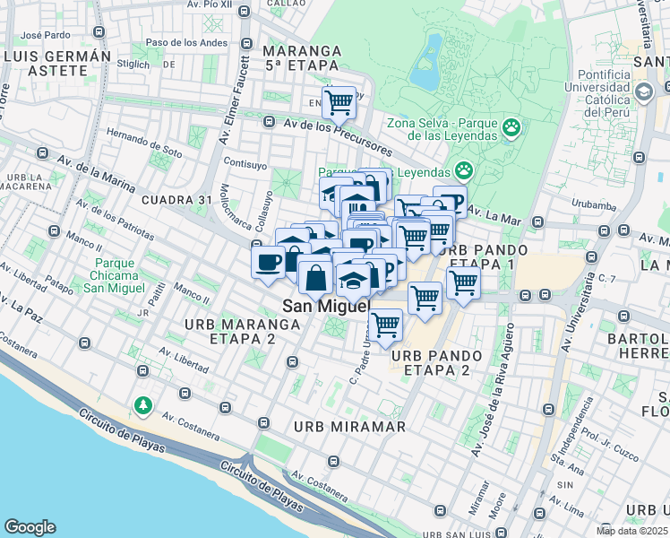 map of restaurants, bars, coffee shops, grocery stores, and more near 530 Avenida Rafael Escardó in San Miguel