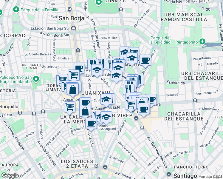 map of restaurants, bars, coffee shops, grocery stores, and more near in Distrito de Lima