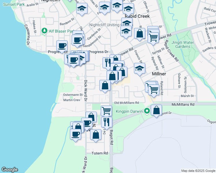 map of restaurants, bars, coffee shops, grocery stores, and more near 5 Cartwright Court in Coconut Grove