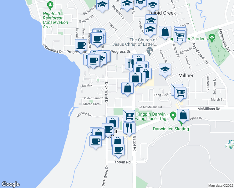 map of restaurants, bars, coffee shops, grocery stores, and more near 12 Musgrave Crescent in Coconut Grove