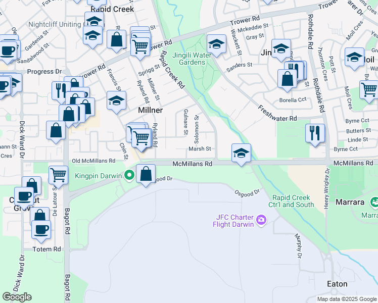 map of restaurants, bars, coffee shops, grocery stores, and more near 4 Brooking Street in Millner