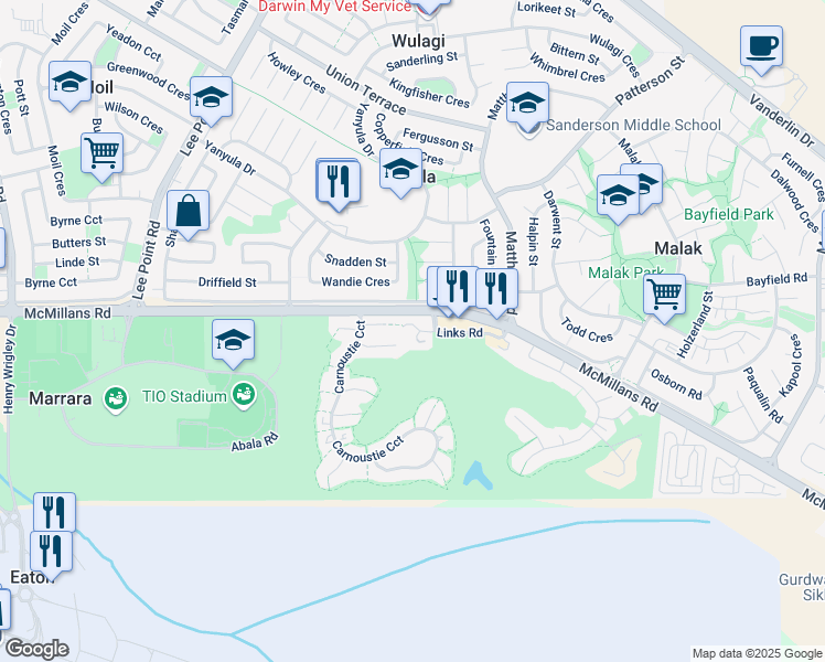 map of restaurants, bars, coffee shops, grocery stores, and more near 5 Hauser Court in Marrara