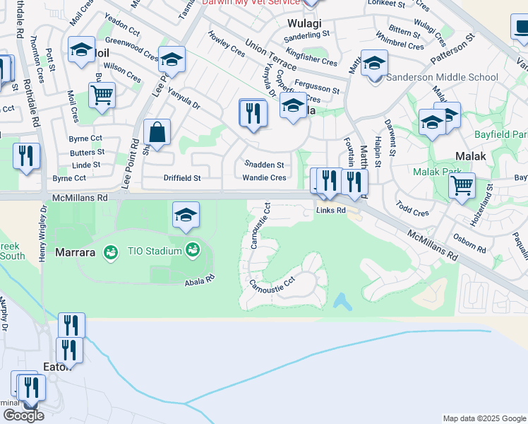map of restaurants, bars, coffee shops, grocery stores, and more near 4 Carnoustie Circuit in Marrara
