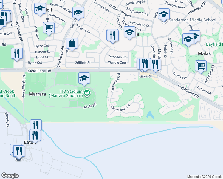 map of restaurants, bars, coffee shops, grocery stores, and more near 18 Carnoustie Circuit in Marrara
