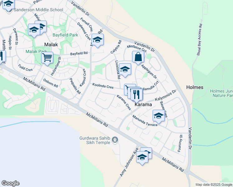 map of restaurants, bars, coffee shops, grocery stores, and more near 34 Karama Crescent in Karama