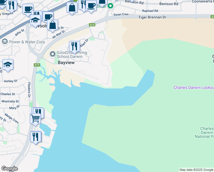 map of restaurants, bars, coffee shops, grocery stores, and more near 81 O'Ferrals Road in Bayview