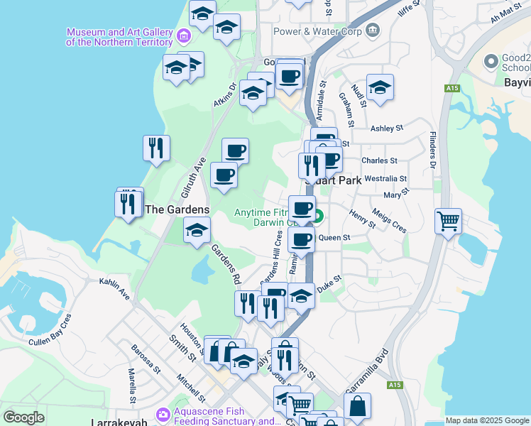 map of restaurants, bars, coffee shops, grocery stores, and more near 17 Geranium Street in The Gardens