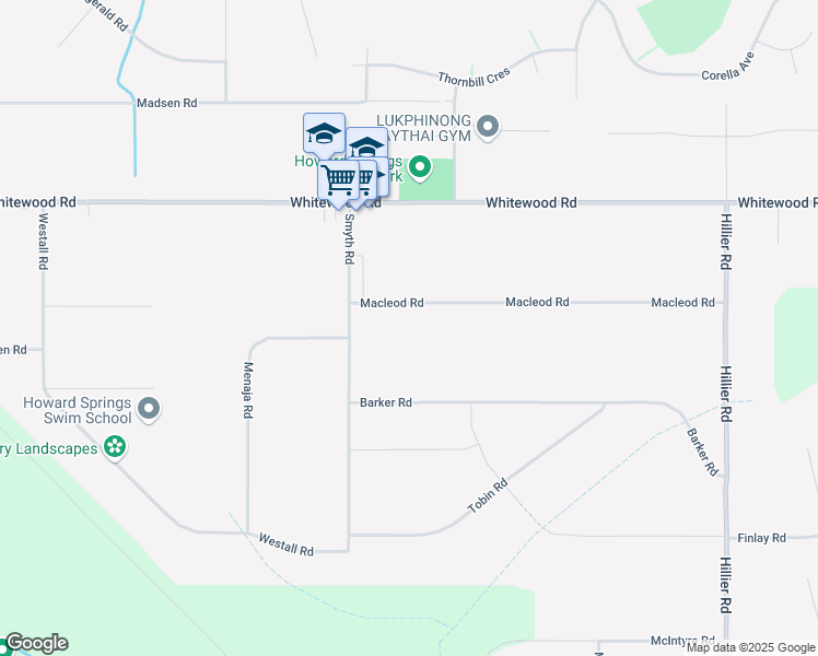 map of restaurants, bars, coffee shops, grocery stores, and more near 30 Macleod Road in Howard Springs